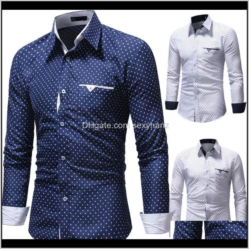 men`s shirts 2020 fashion male shirt long-sleeves tops polka dot casual shirt mens dress shirts slim xxxl