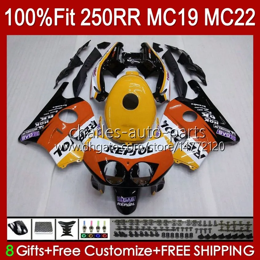 Honda CBR 250RR için Turuncu Repsol Kaporta Enjeksiyonu 250RR 250 RR CC 250R MC19 88-89 Vücut 112HC.195 CBR250RR 88 89 CBR250 RR CC 1988-1989 CBR 250CC 1988 1989 OEM Fairing Kiti