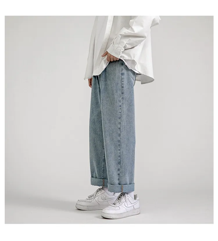 Men`s Jeans Fashion Loose Straight Casual Wide Leg Pants  Mans Streetwear Korean Hip Hop Trousers 