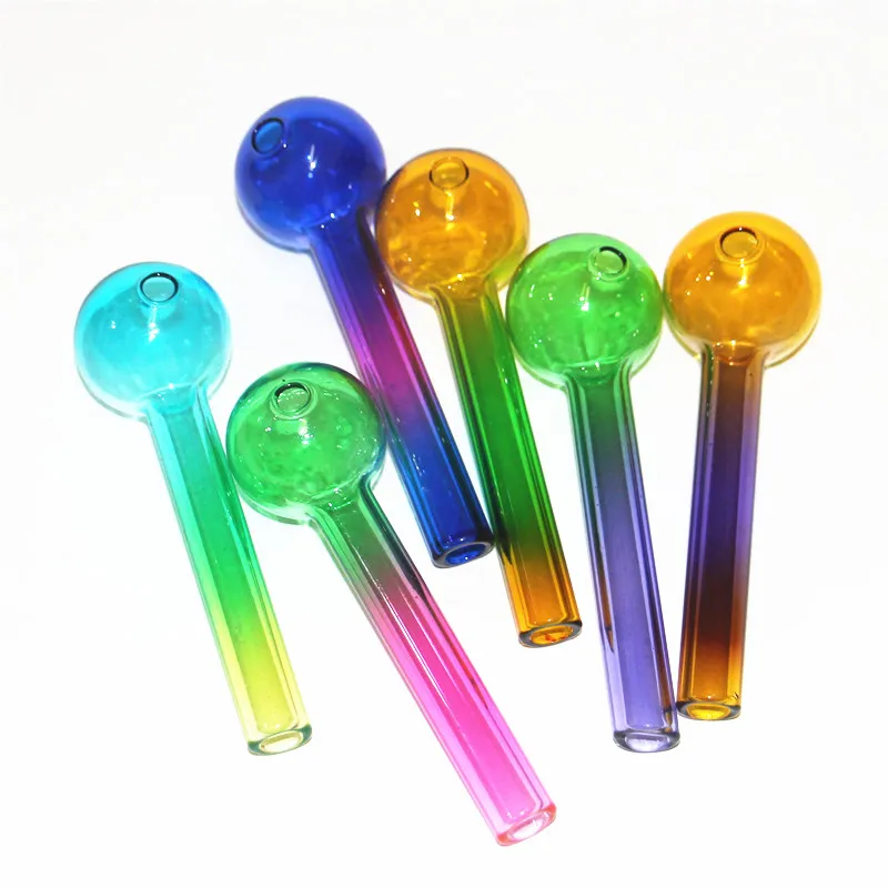 4inch Colorful Pyrex Glass Oil Burner Pipe glass tube tobcco dry herb pipes smoke tubes nails Water HandPipes Smoking Accessories