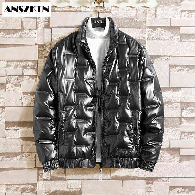 Anszktn Winter Fashion Heren Jassen Glanzende Jassen Heren Dikke Warme Stand Kraag Bright Puffer White Duck Down Jacket Y1103