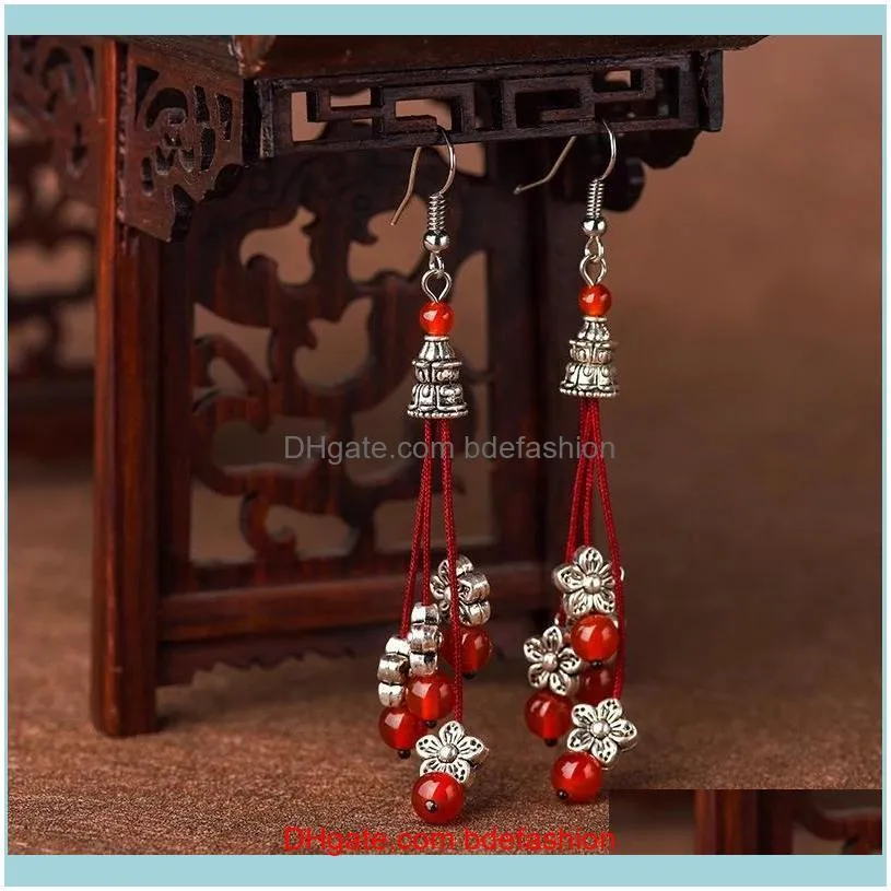 Temperament retro handmade beads colored glaze folk style earrings in the long earrings