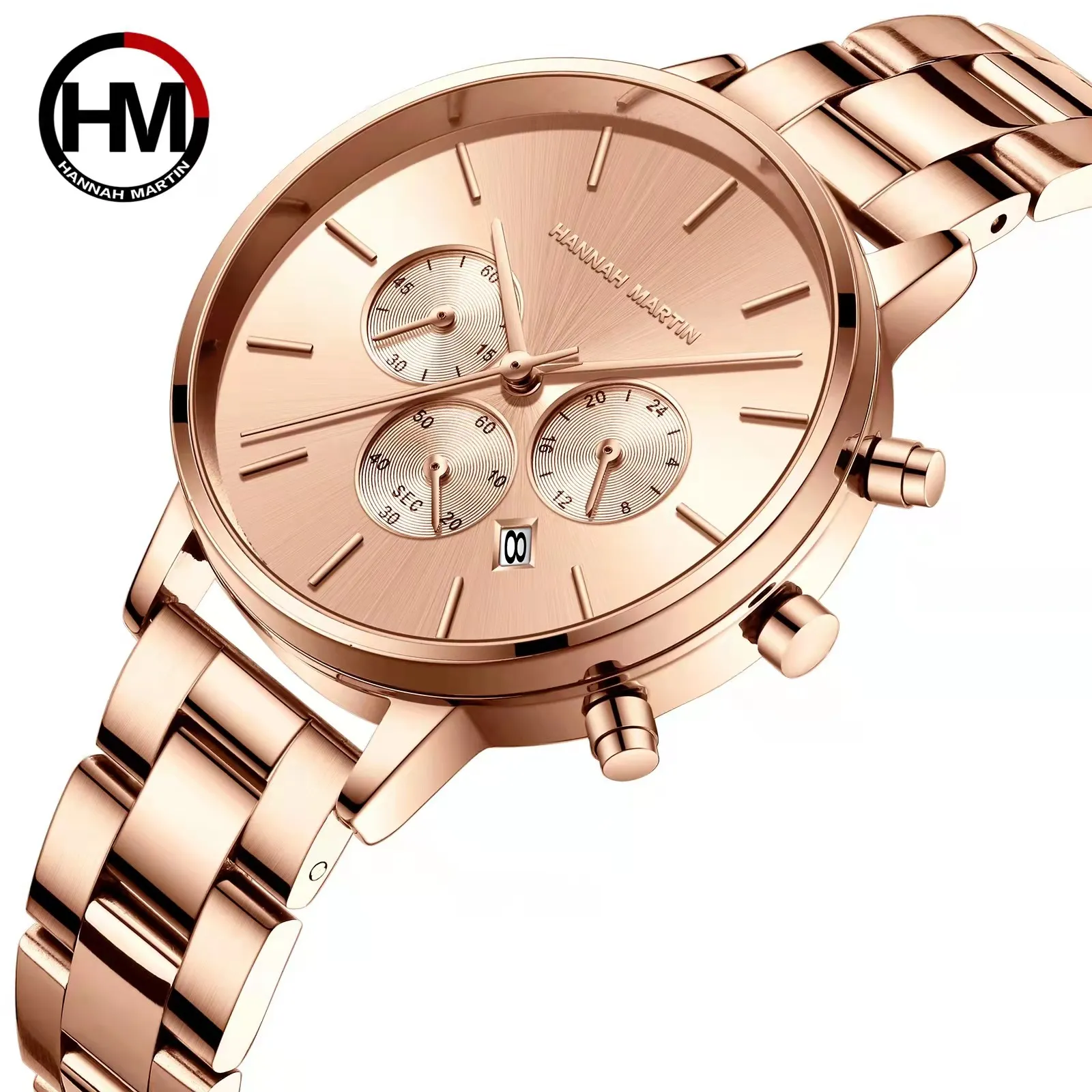 3 Small Plate Fashion Men's Watch Brand HM Hannah Martin Japansk Quartz Movement Ladies Klockor Elegant Enkel Fritid Vattentät Rostfritt Stål Klocka