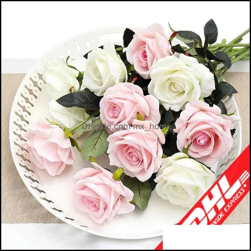 Fresh Rose Real Touch Konstgjorda Blommor Hem Dekorationer För Bröllopsfest Födelsedag Fake Cloth Flower Drop Leverans 2021 Dekorativ Bra