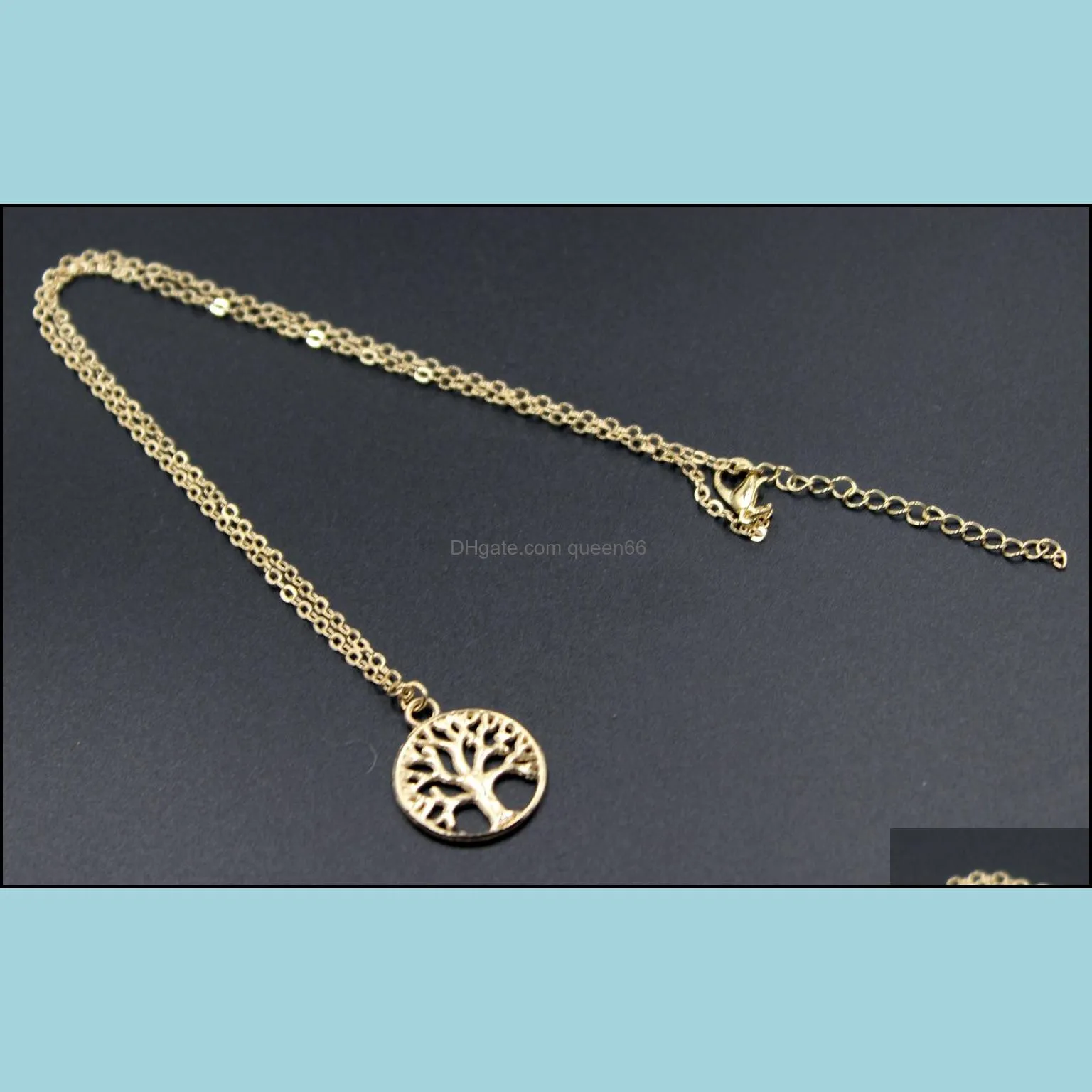 Vintage Tree of Life Pendant Necklaces Antique Silver Gold Plated Charm Necklace Peace Trees Sweater Chain Jewelry Xmas Gift Wholesale