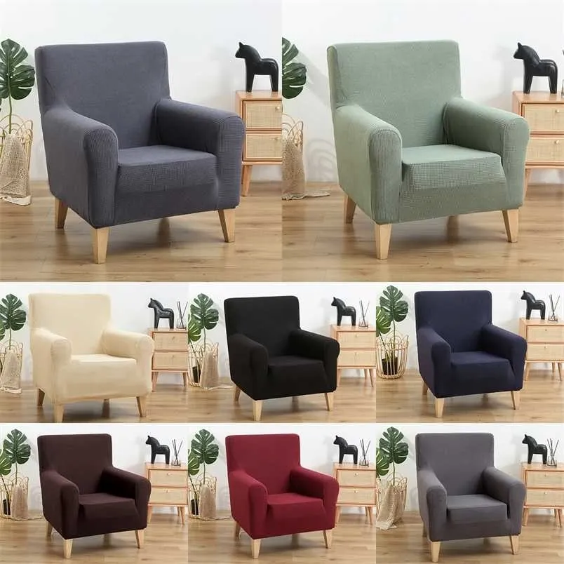 Single Armchair Slipcover Solid Stretch Wood Arm Chair Cover Single-Seat Sofa Protector Elastic Spandex Home Decor 211207