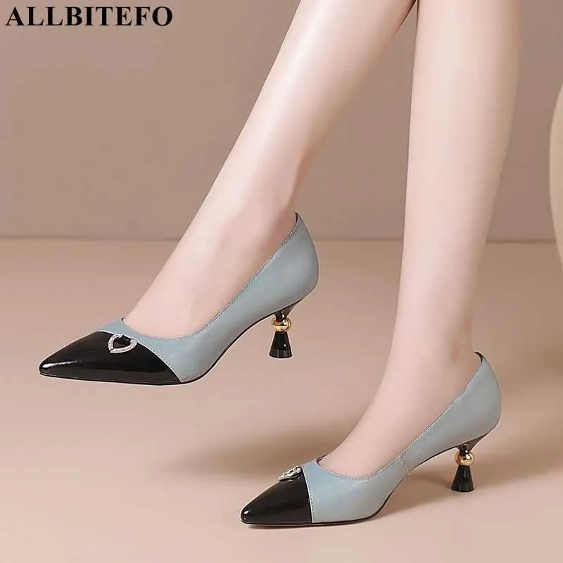 ALLBITEFO size 33-43 mixed colors real genuine leather women heels shoes stiletto fashion high heels party wedding shoes 210611