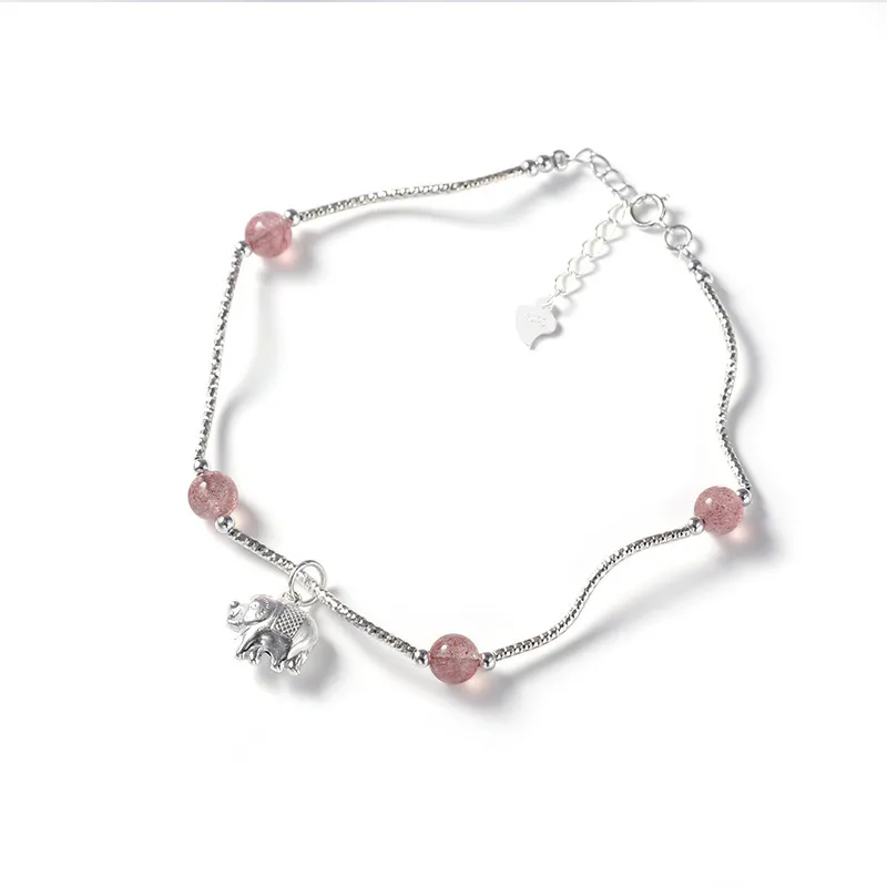 Biżuteria kobiety S925 Sterling Silver Pink Crystal Elephant Oryginalny Handmade Anklet Romantic Lover Prezent