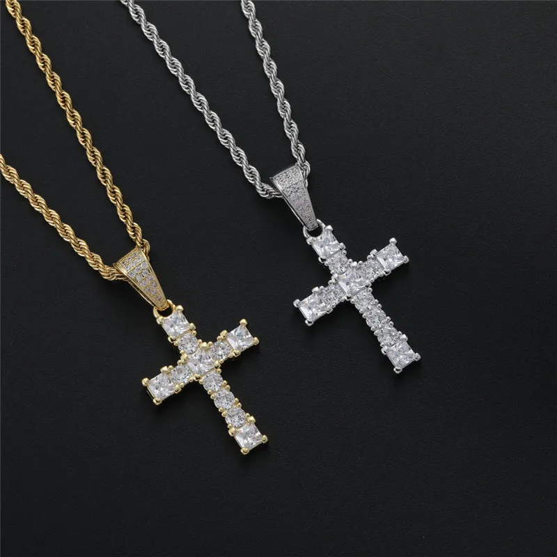 Hip Hop Iced Out Labordiamant-Kreuz-Anhänger-Halskette, vergoldet, versilbert, Mikro-Gepflastert, kubischer Zirkon, Herren-Bling-Schmuck, Geschenk