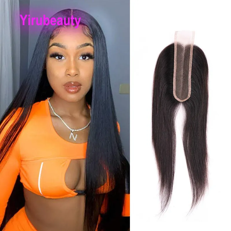 Cabelo humano malaio 2x6 fechamento de renda ondas de corpo reto yaki kinky encaracolado onda de água parte intermediária yirubeauty 5 peças cor natural 12-24 polegadas