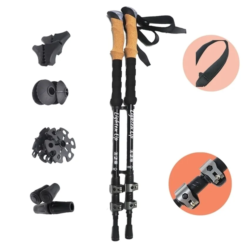 Extensible Outdoor Walking Stick Pole Nordic Hiking Extremely Impact Resistant Adjust 3 Aluminum Telescopic Ski Poles 220216