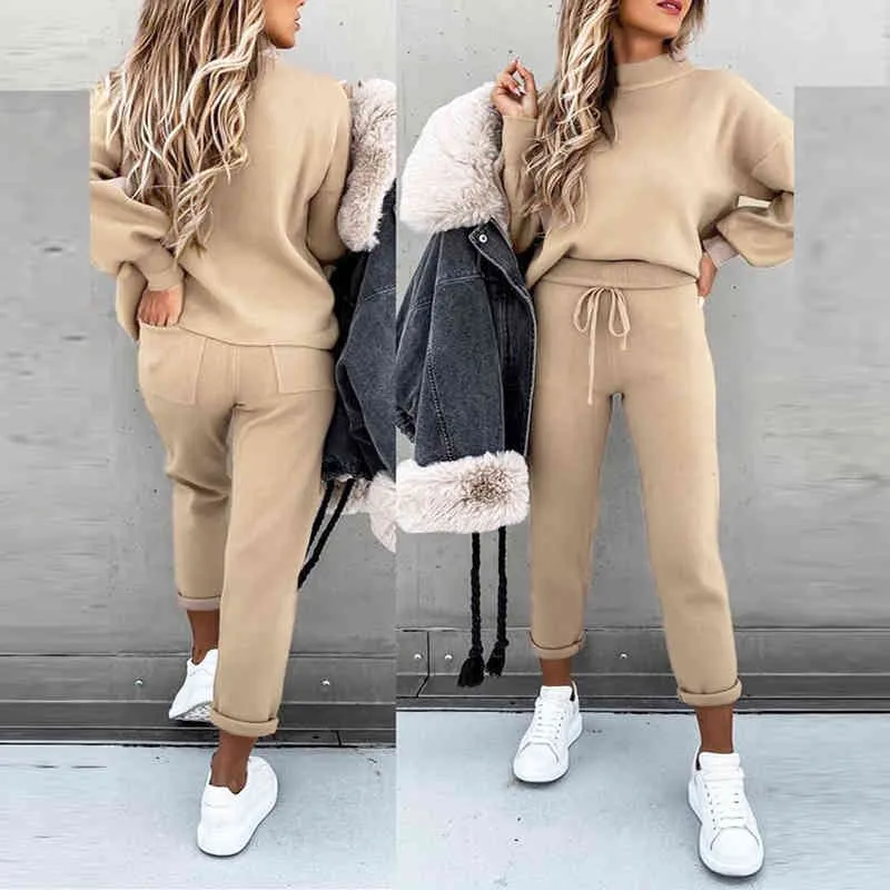 Dames Trainingspak 2 Stuk Set Crop Top Broek Set Sportwear Matching Set Workout Sweat Suits Woman Jogging Suit 210515