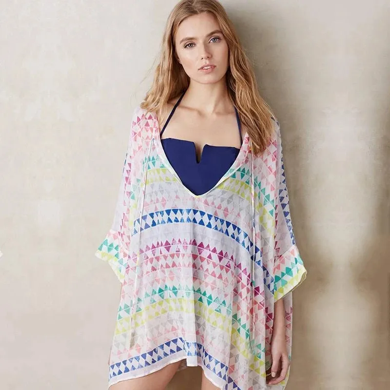 Arrivées Beach Cover Up Mah Vintage Maillot de bain Ladie Marche sur la robe sexy en mousseline de soie mousseline # Q42 210420