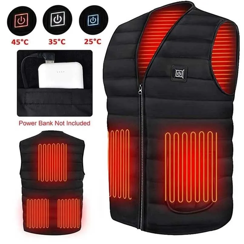 Mannen Verwarming Mouwloze Jas Lichtgewicht USB opladen Verwarmde jas Warmer Women's Vest Electric Down Cotton Coat 2111104