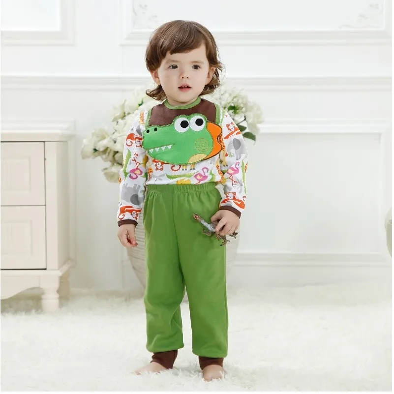 Krokodil Baby Boy Kläder Nyfödda Bodysuiter + Byxor + Bib Baby Girl Clothing Spädbarn Jumpsuit Bebe Body Suit 100% Bomull 210413