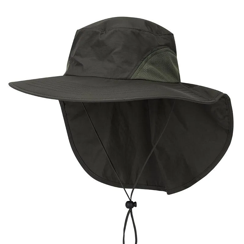Outdoor Hats Men Large Wide Brim Fishing Hat With Windproof Rope Quick Dry  Summer Sun Neck Flap Hiking UV Protection Cap