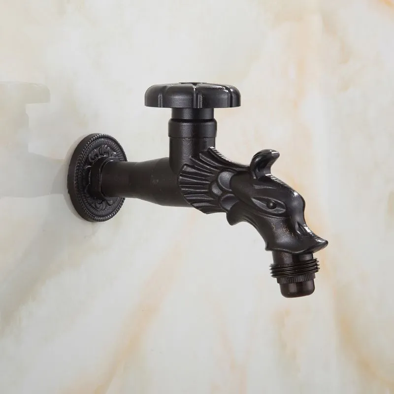 Bathroom Laundry Faucet Retro Antique Brass Wall Mounted Carved Bibcock Faucet Outdoor Garden Mop Sink Taps