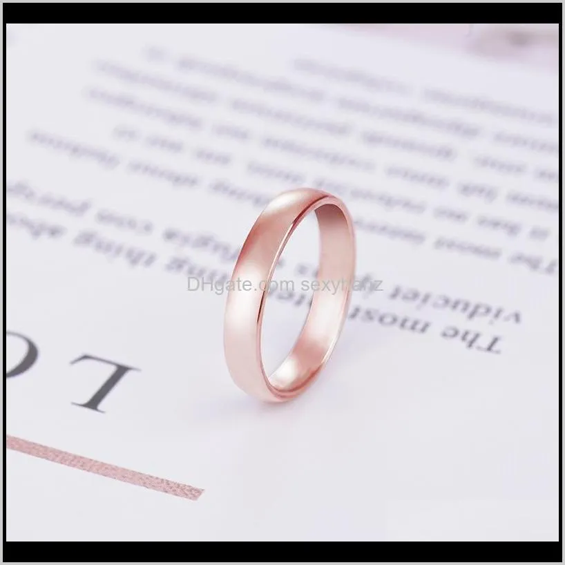 simple 4mm round smooth titanium steel rings women men fashion finger ring drop shipping rose gold &gold & silver & black color