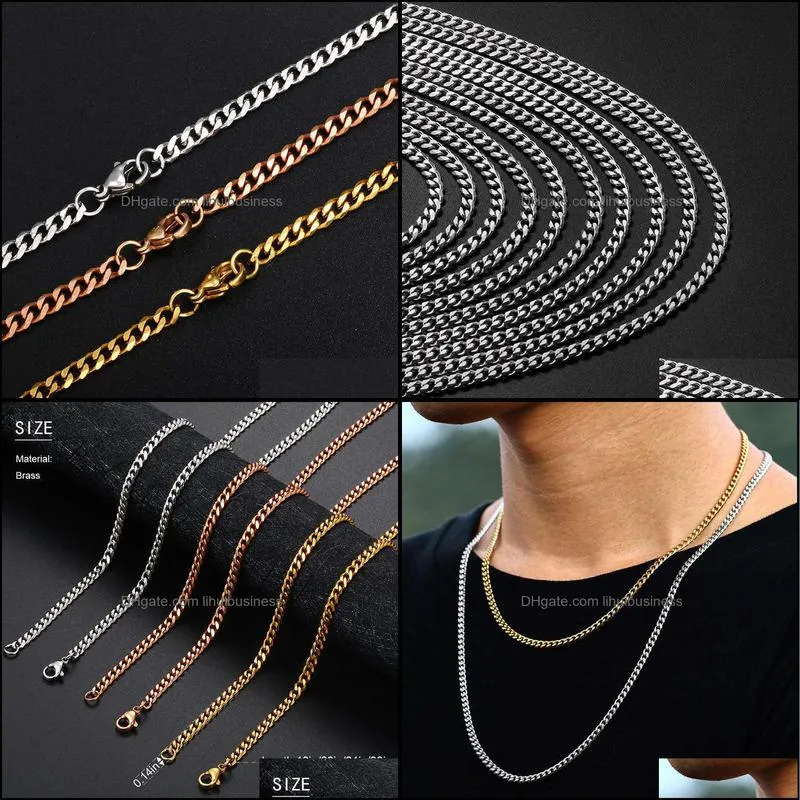 5pcs/Set 3mm  Cuban Link Chain StainlSteel Necklace Women Men`s Curb Cuban Gold Chain Male Jewelry Gifts Y0528