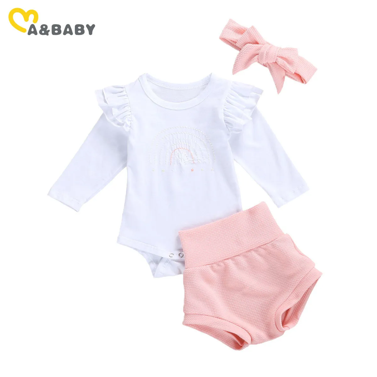 0-18m sötfödd spädbarn baby flicka kläder set regnbåge romer ruffles shorts outfits höst kläder 210515
