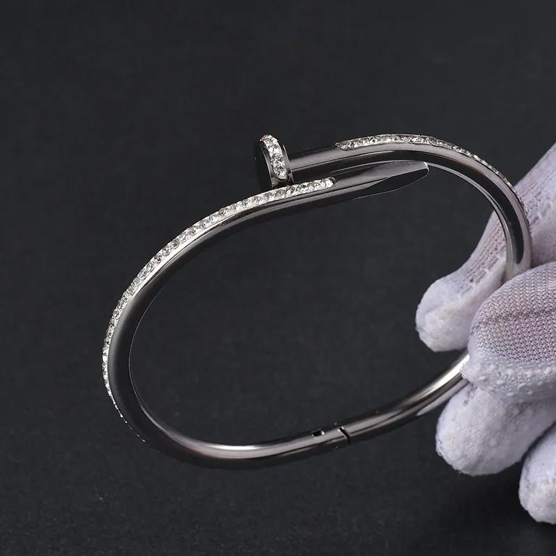 Titanium Steel Valentine`s Day Bangle Bracelet 1 Line Full Diamond Cuff Bracelets Women 5.8cm Fashion Jewelry For Lover Gift No Box