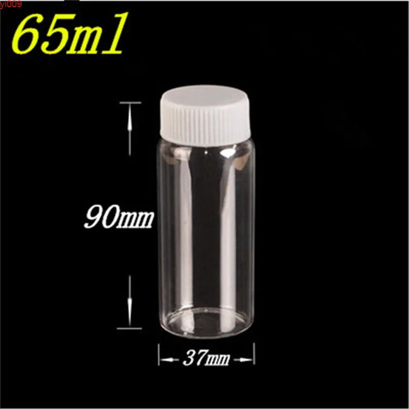 37 * 90 * 24mm 65ml Garrafas de vidro com tampa de plástico transparente frascos vazios Recipientes cosméticos 12pcs / loter