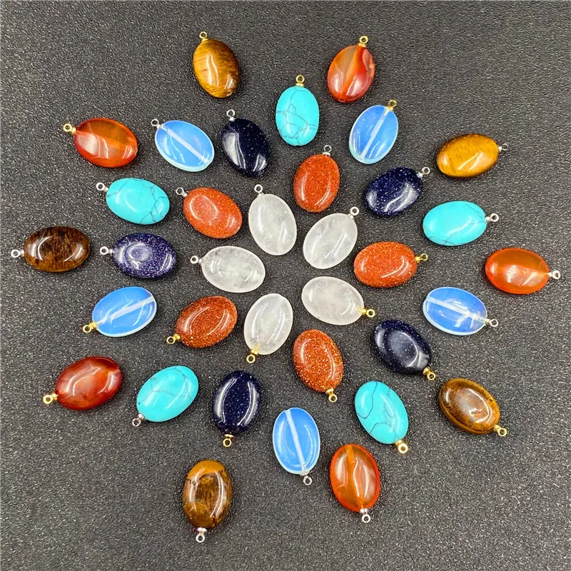 Reiki Şifa Takı Oval Doğal Taş Kolye Kuvars Turkuaz Opal Akik Kristal Kolye DIY Küpe Kolye Kadınlar