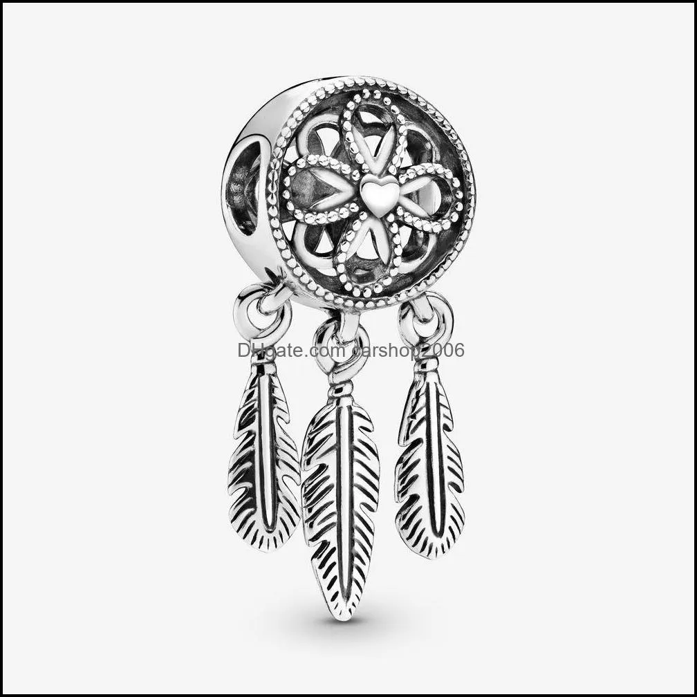 Charms smycken fynd komponenter ankomst 925 sterling sier spirituell dreamcatcher dingle charm passar original europeisk armband mode ae