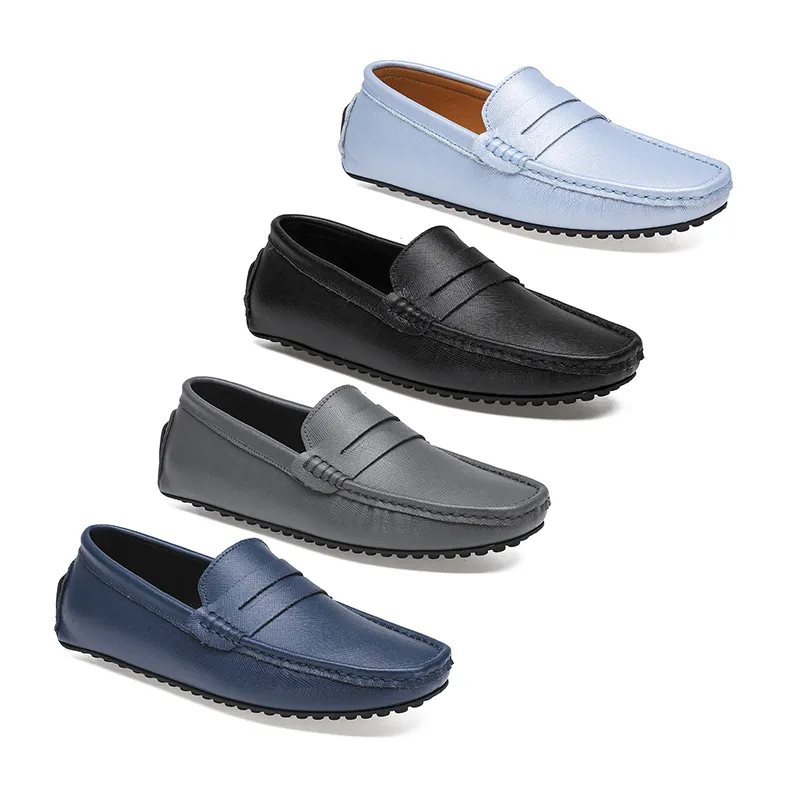 2021 Leder Doudou Herren Casual Fahrschuhe weiche Sohle Mode Schwarz Marine Weiß Blau Silber Gelb Grau Schuhe All-Match Lazy Cross-Border 38-46 Dreißig