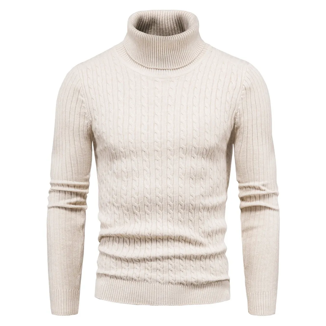 Rayé col roulé hommes chandails automne hiver pull tricoté hommes décontracté mince ourlet côtelé marque haut surdimensionné chaud pull 210524