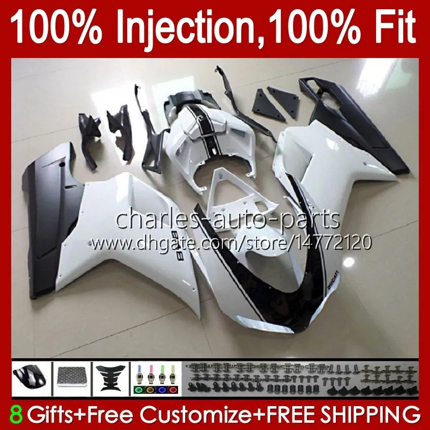 White black Injection Bodys For DUCATI 1198R 848 1098 1198 S R 2007 2008 2009 2010 2011 2012 18No.40 Bodywork 848S 1098S 1198S 848R 1098R 07 08 09 10 11 12 OEM Fairing Kit