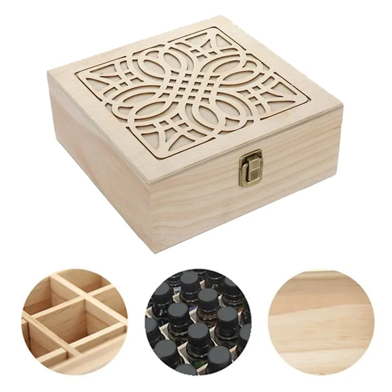 25 Slot Essential Oil Bottle Wooden Storage Box Case Display Organizer Holder Wood Perfume Aromatherapy Container 210922