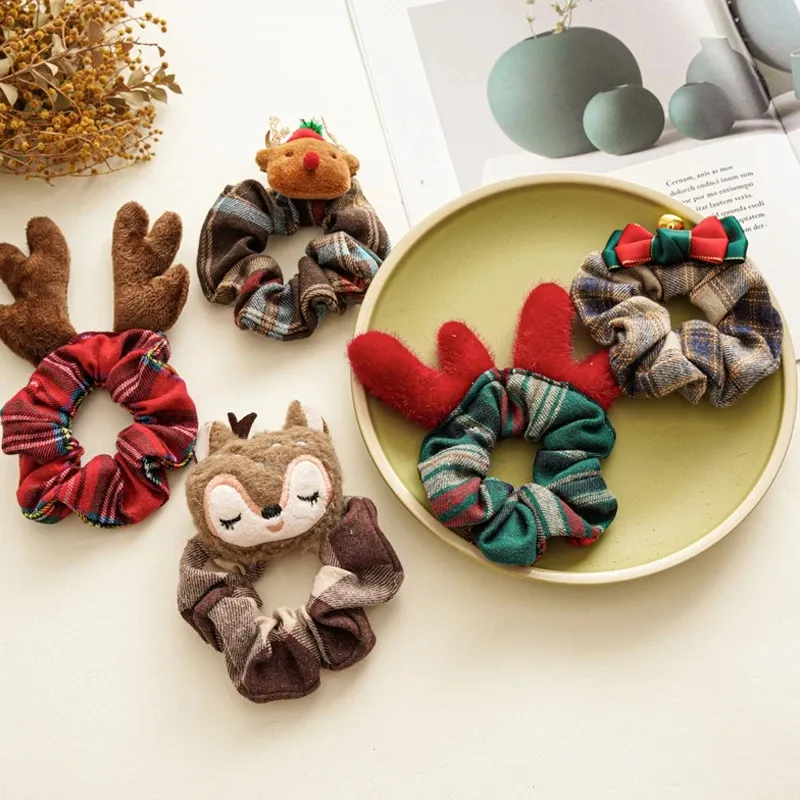 Fashion Elastic Christmas Scrunchie Hair Rubber Bands Accessories Gum Cute Animal Hair Rope Ponytail Holder Headdress