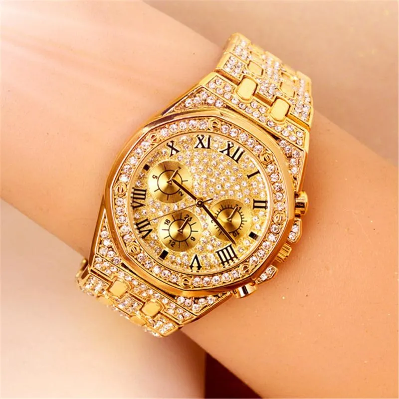 Americana Americana Moda Highend Three Eye Gold Men's Watch Personalidade Personalidade Impermeável Corrente de aço Diamante de diamante Men Relógios Relógios de pulso Relógios