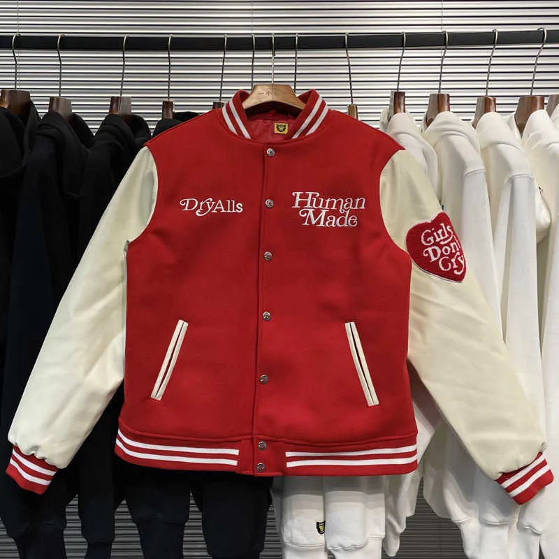 Mänskliga flickor gråter inte Baseball Jacket Män Kläder Kvinnor PU Läder Bomber Coats Vinter Harajuku Japanska Brand Motorcycle X0710