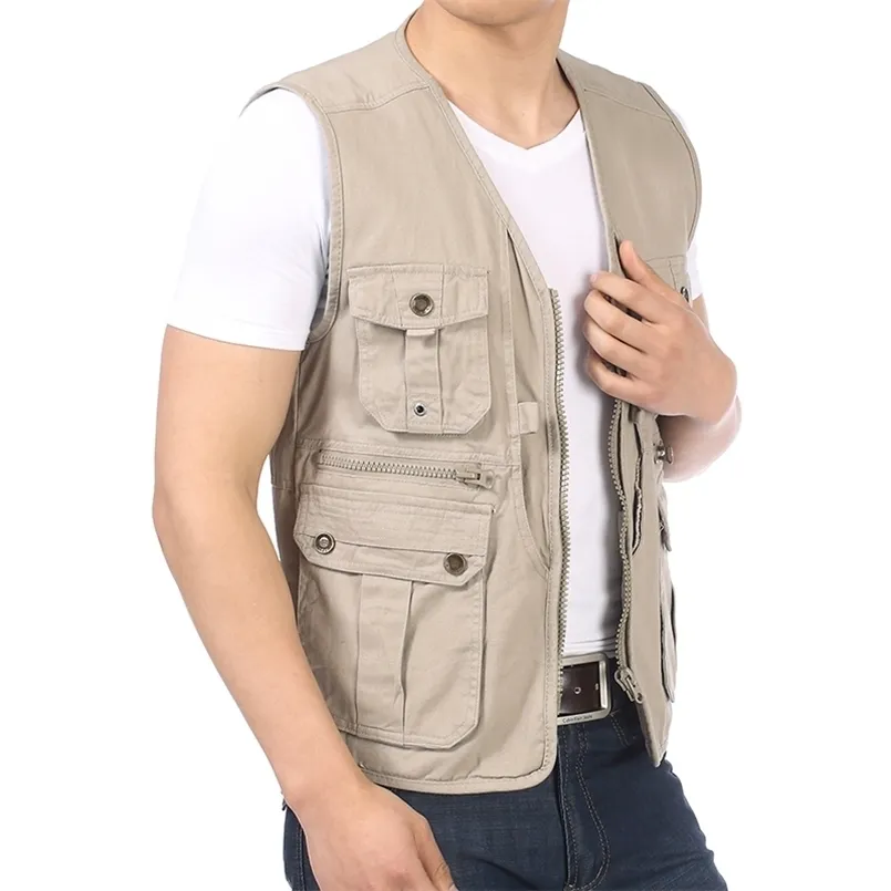 Wiosna Jesień Man Casual Kamizelka Z Multi Funkcja Kieszenie Design Waistcoat Mężczyzna V-Neck Herringbone Gilety Mężczyźni Leisure Kamizelki 4XL 211104