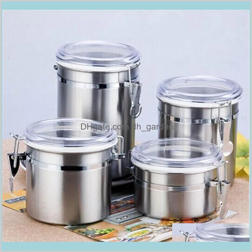 Food Jars Canisters Kitchen Housekeeping Organization Home Garden Stainless Steel Sealed Canister Coffee Flour Sugar Container Holder