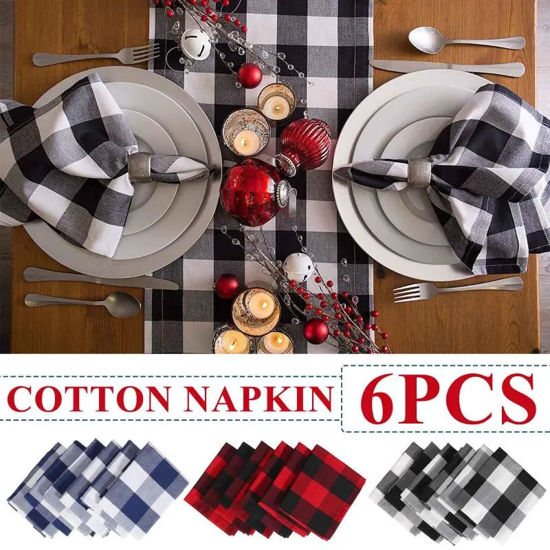 Mats & Pads 6Pcs Plaid Cotton Placemat European Fashion Style Fabric Table Napkins Simple Design Tableware Kitchen Tool Washable