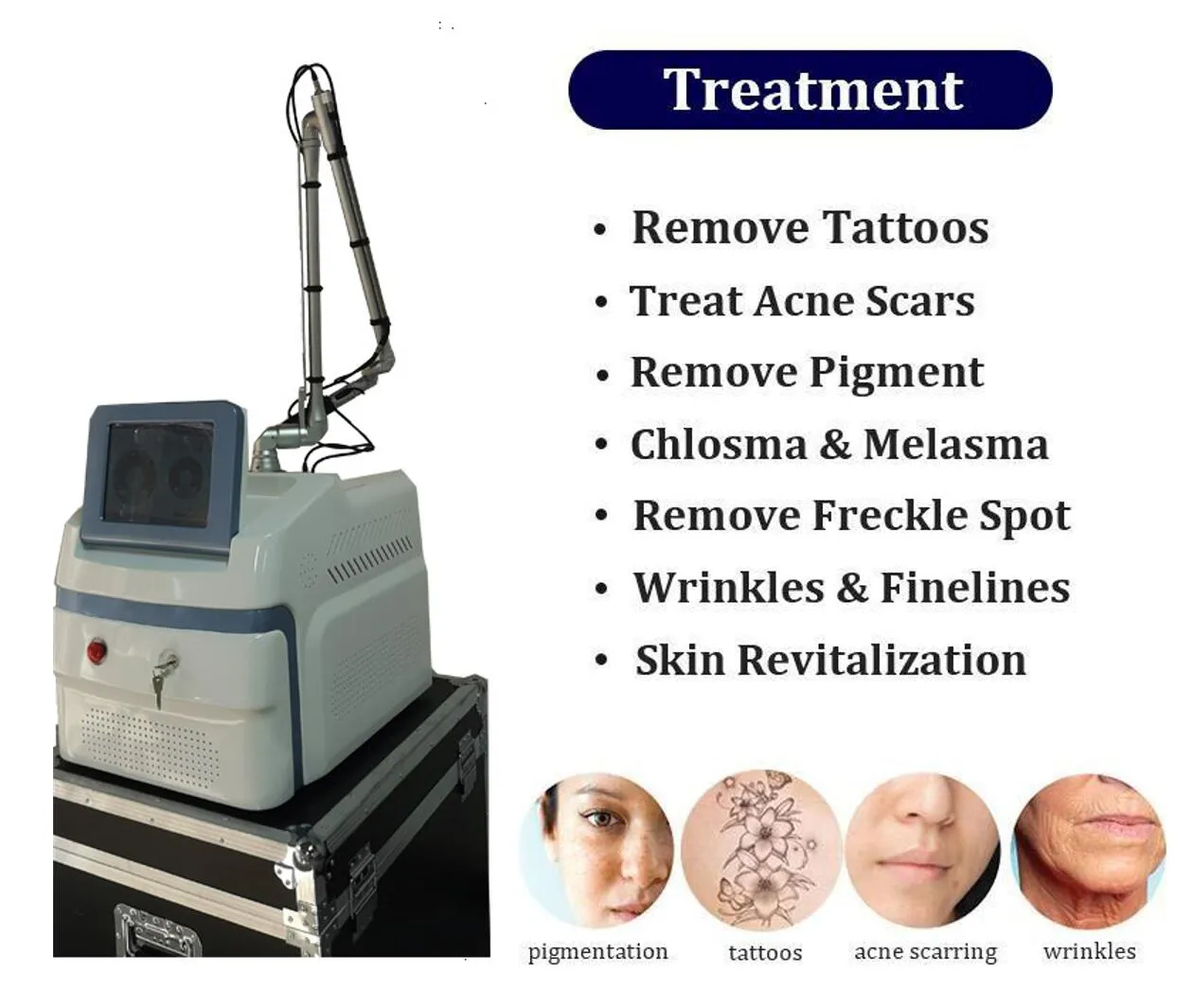 Macchina per il trattamento del pigmento del punto di rimozione del tatuaggio del laser ad alta tecnologia pico sure Rimuovi le talpe della lentiggine con 532nm 755nm 1064nm 1320nm