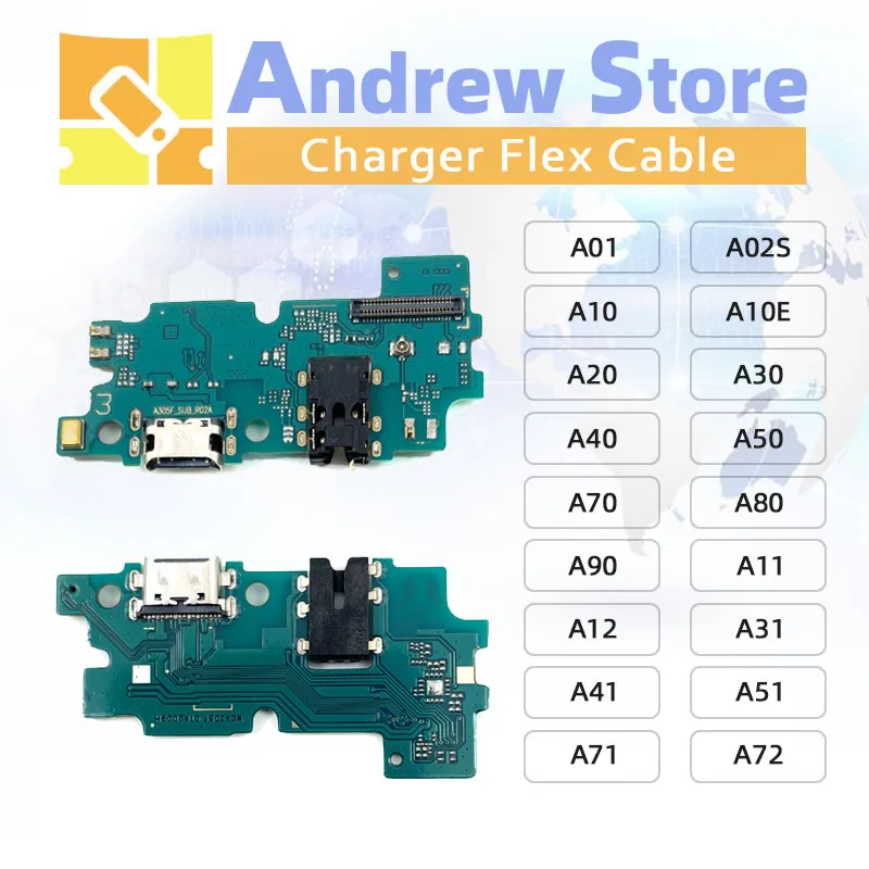 Puerto de carga USB Cables flexibles para Samsung Galaxy A01 A02S A03S A10E A10 A20 A30 A40 A50 A60 A70 A80 A90 A11 A12 A21 A31 A41 A51 A71 Dock Connector Charger Port Board