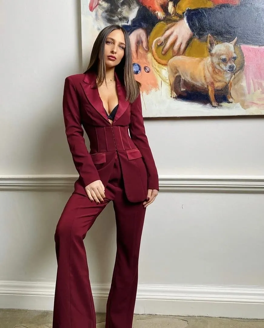 Burgundy pantsuit wedding sale