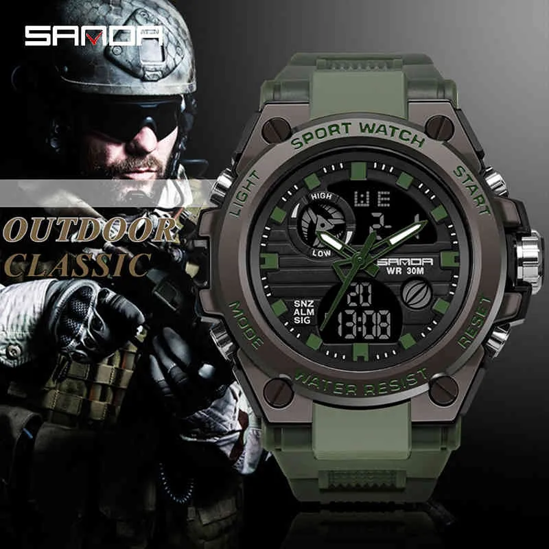 Sportowy męski zegarek Top marka luksusowe wojskowe elektroniczne zegarki kwarcowe wodoodporny budzik wibracyjny relogio masculino SANDA X0524