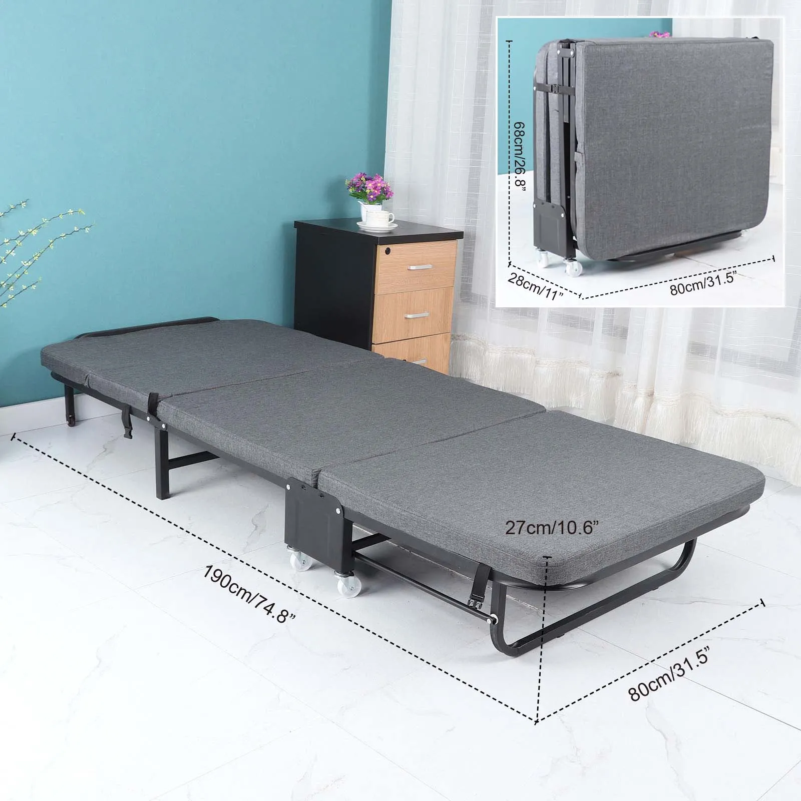 WACO Rollaway Folding Guest Bed,Guestroom Furniture Rolling Cot With