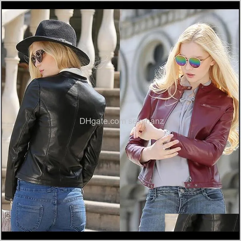 genuine leather women real sheepskin coat red black slim brand short jacket motorcycle ladies autumn clothing plus size1