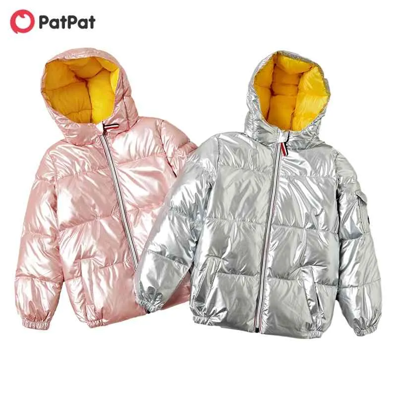 Inverno crianças unisex elegante refletido zíper com capuz casaco para crianças roupas 210528