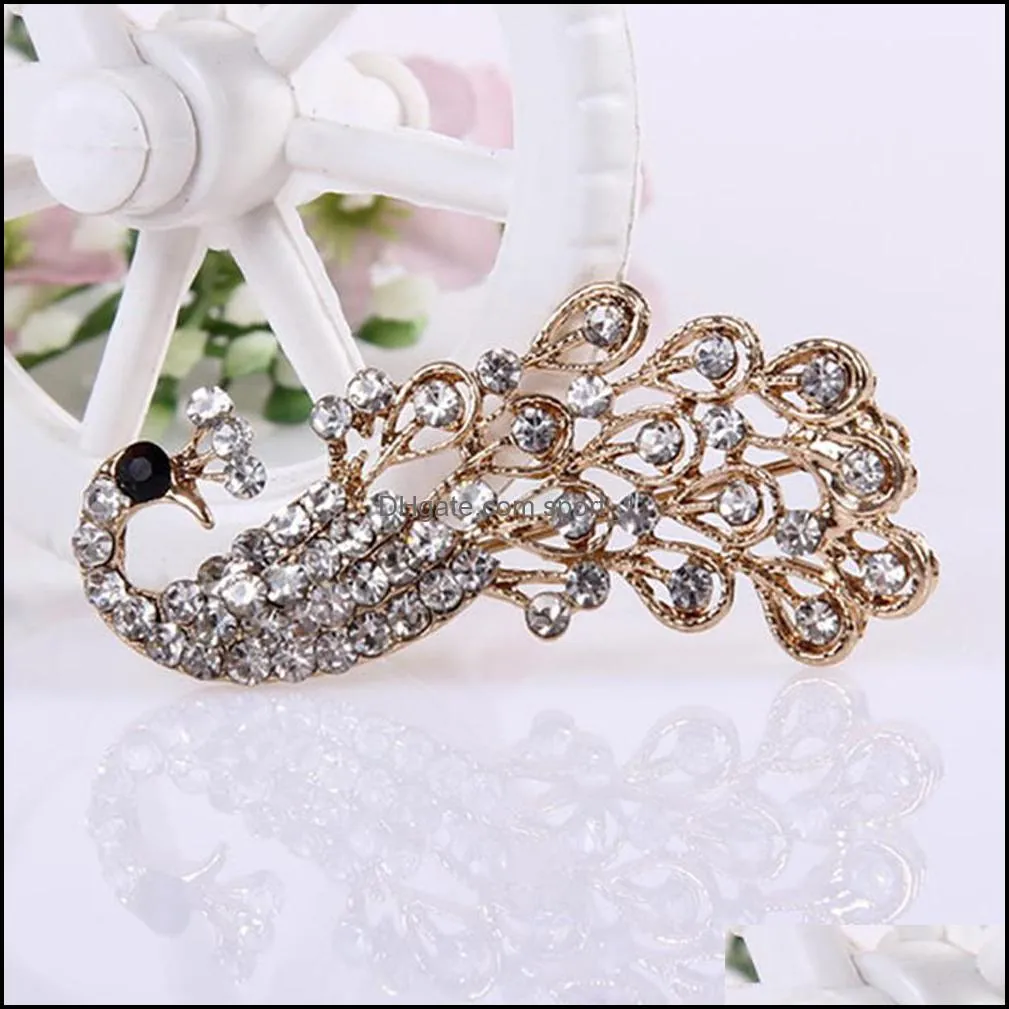 Fashion Women Shiny Full Rhinestone Hollow Peacock Brooch Pin Wedding Jewelry