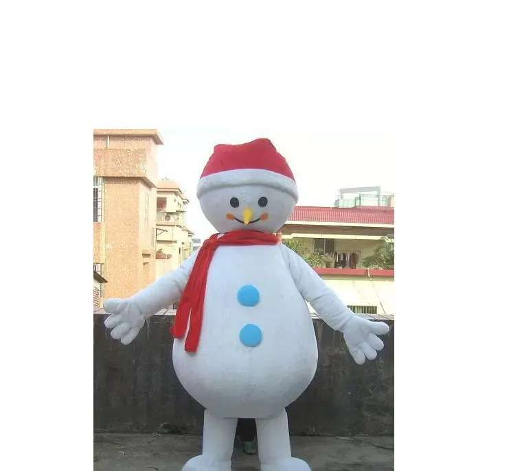 Korting Factory Hot The Head Snowman Mascot Costume met Scraf voor Chrismtas voor volwassenen om te dragen