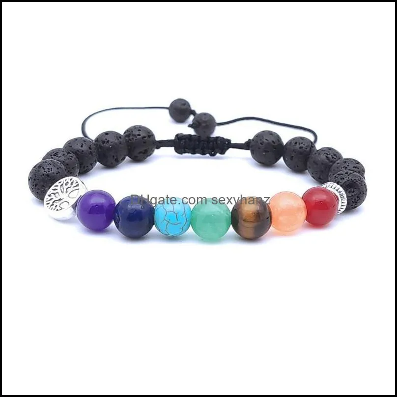 Beaded, Strands Tree Of Life 8mm Healing Seven Chakra Stone Bracelet Black Lava Beads Women Men Buddha Strand Bracelets Jewelry
