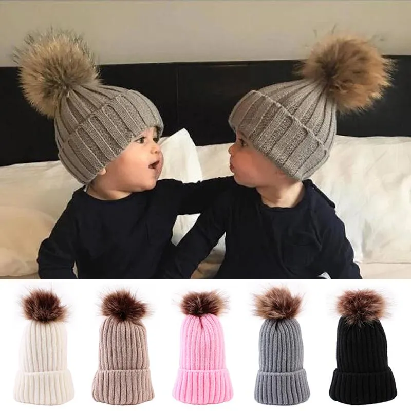 Bonés chapéus outono inverno chapéu de bebê crochet menino morno menino beanie boné grande pompom cor sólida crianças toddler bonnet acessórios