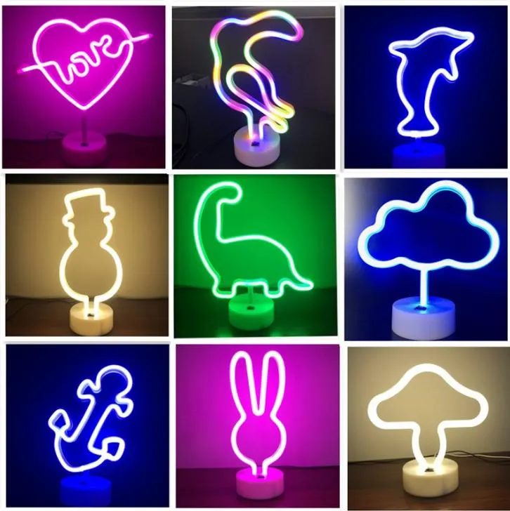 2022 NUOVA insegna al neon USB decorazione LED Unicorno Flamingo lampada Luna Arcobaleno per la casa Camera del bambino Comodino Luce notturna Luce al neon con base